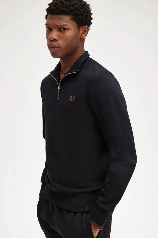 Men Sweatshirts Fred Perry Half Zip Sweatshirt Blackwhisky Brown
