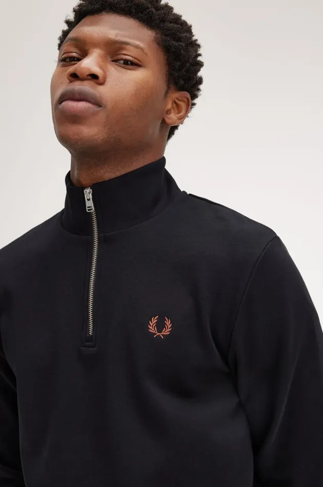Men Sweatshirts Fred Perry Half Zip Sweatshirt Blackwhisky Brown
