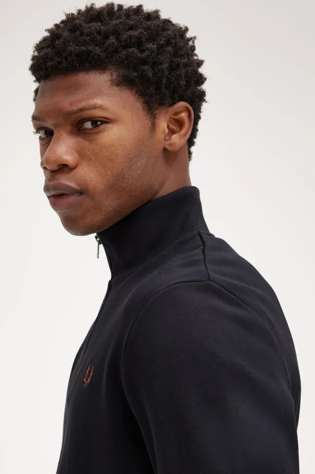 Men Sweatshirts Fred Perry Half Zip Sweatshirt Blackwhisky Brown
