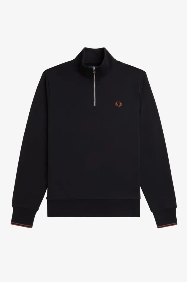 Men Sweatshirts Fred Perry Half Zip Sweatshirt Blackwhisky Brown