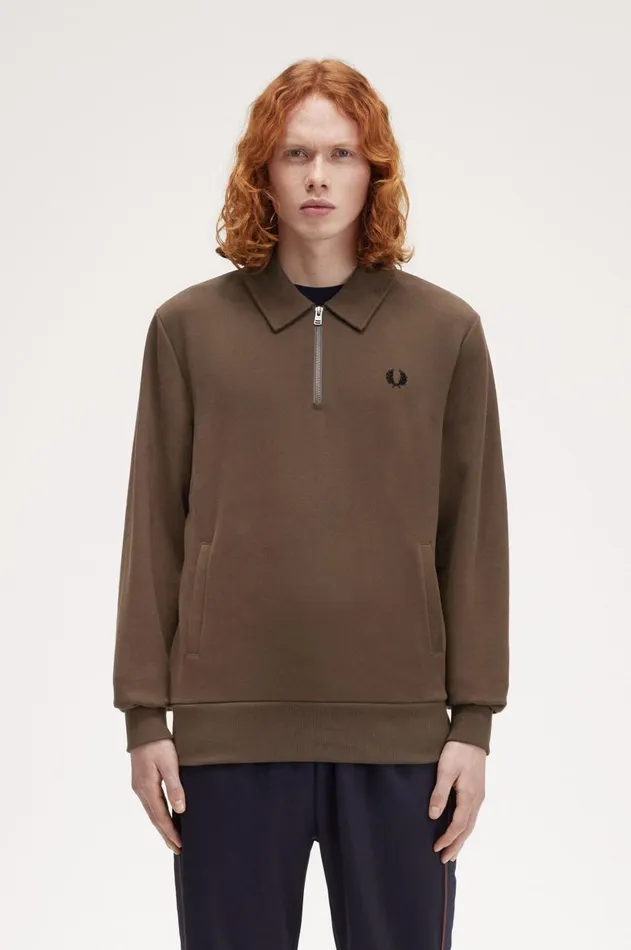 Men Sweatshirts Fred Perry HalfZip Sweatshirt Burnt Tobacco