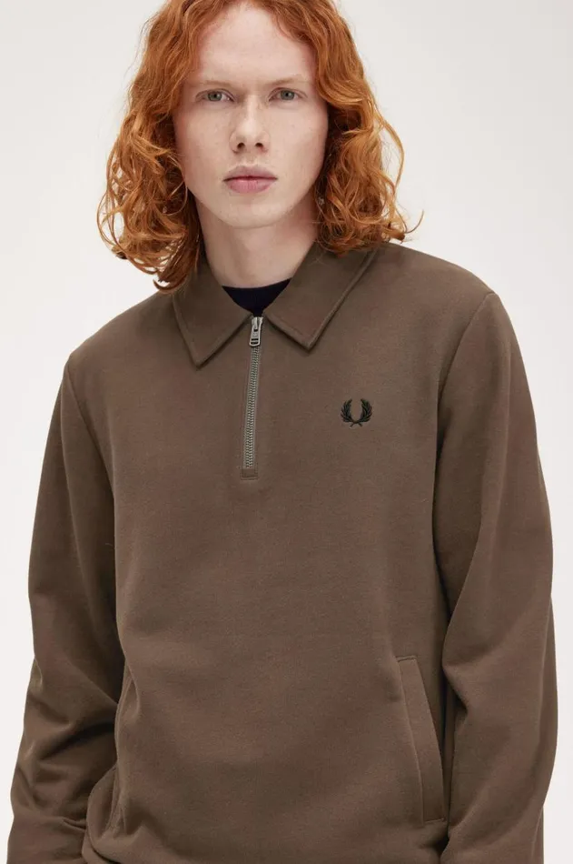 Men Sweatshirts Fred Perry HalfZip Sweatshirt Burnt Tobacco