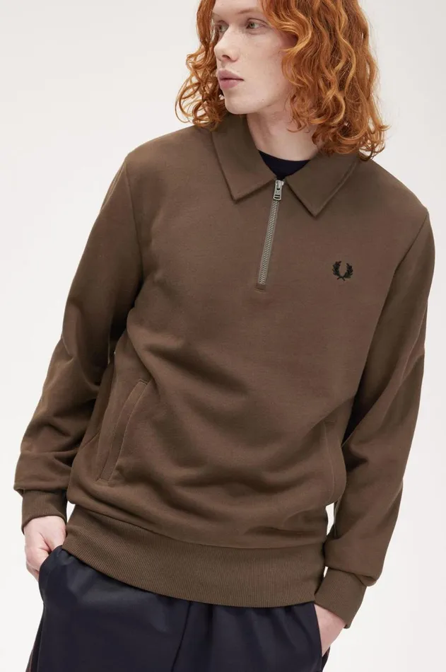 Men Sweatshirts Fred Perry HalfZip Sweatshirt Burnt Tobacco