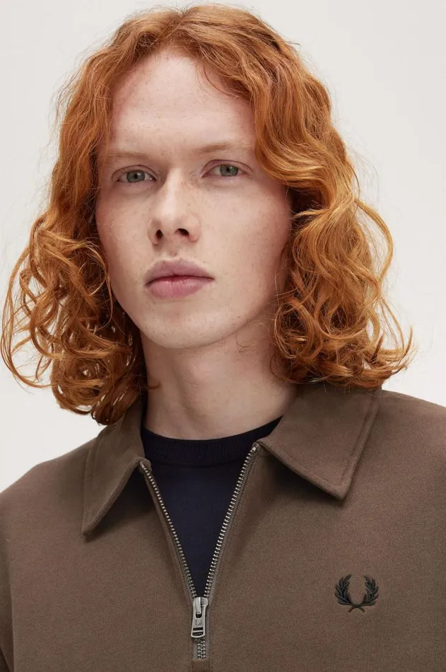 Men Sweatshirts Fred Perry HalfZip Sweatshirt Burnt Tobacco