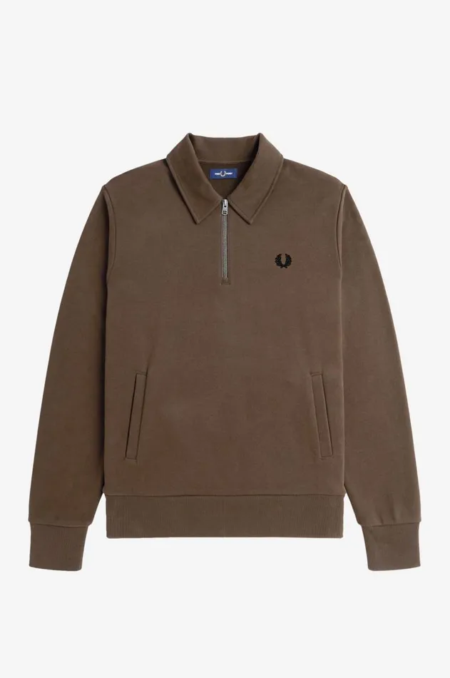 Men Sweatshirts Fred Perry HalfZip Sweatshirt Burnt Tobacco