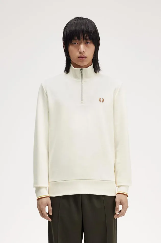 Men Sweatshirts Fred Perry HalfZip Sweatshirt Ecruhoneycombmarmalade