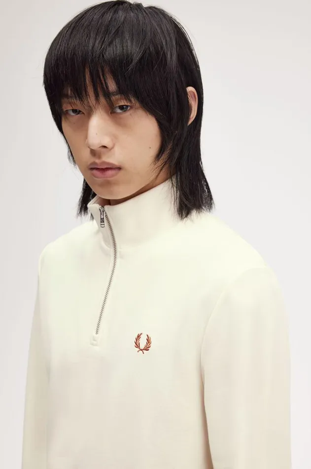 Men Sweatshirts Fred Perry HalfZip Sweatshirt Ecruhoneycombmarmalade