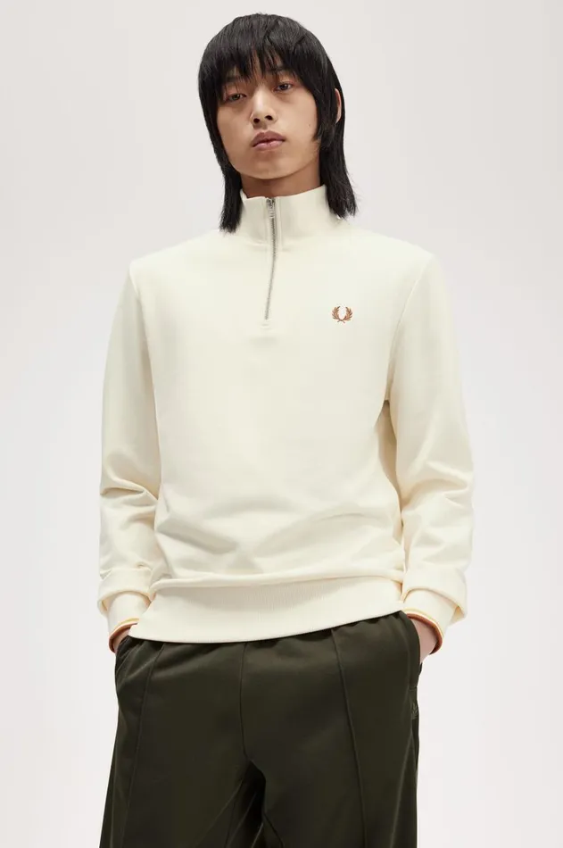 Men Sweatshirts Fred Perry HalfZip Sweatshirt Ecruhoneycombmarmalade