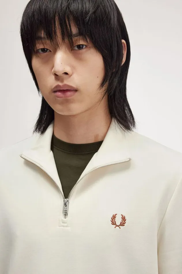 Men Sweatshirts Fred Perry HalfZip Sweatshirt Ecruhoneycombmarmalade