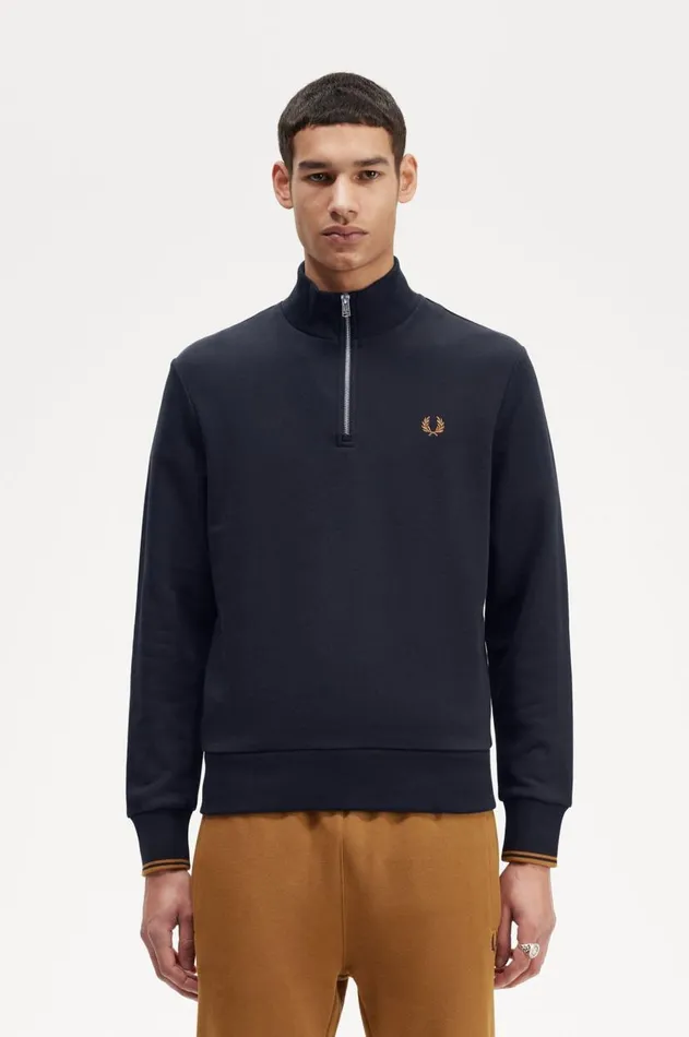 Men Sweatshirts Fred Perry Half Zip Sweatshirt Navydark Caramel