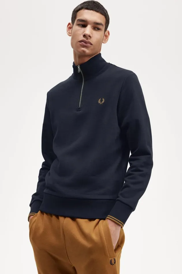 Men Sweatshirts Fred Perry Half Zip Sweatshirt Navydark Caramel