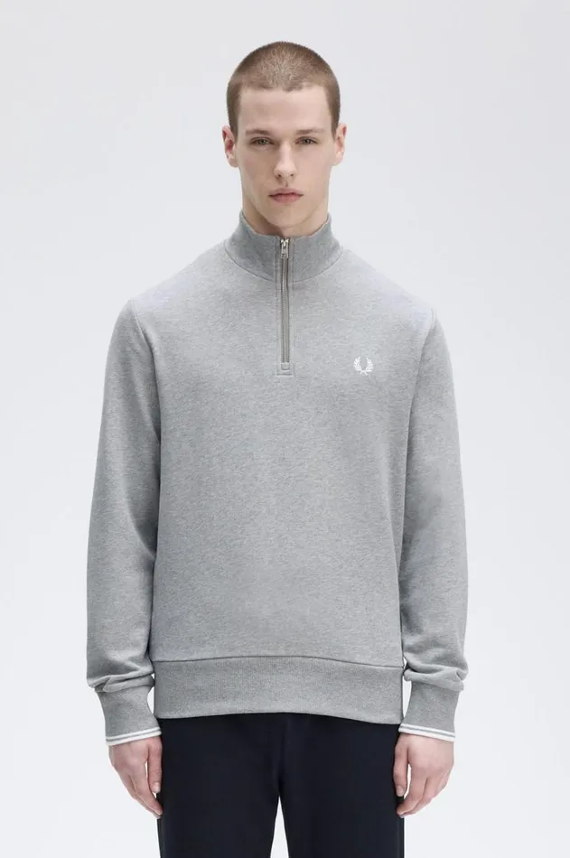 Men Sweatshirts Fred Perry Half Zip Sweatshirt Steel Marl