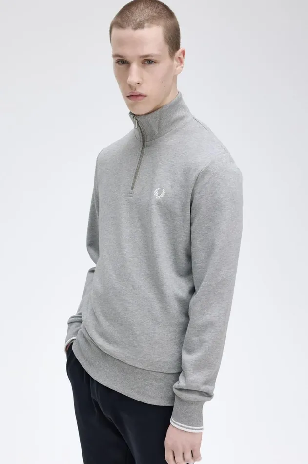 Men Sweatshirts Fred Perry Half Zip Sweatshirt Steel Marl