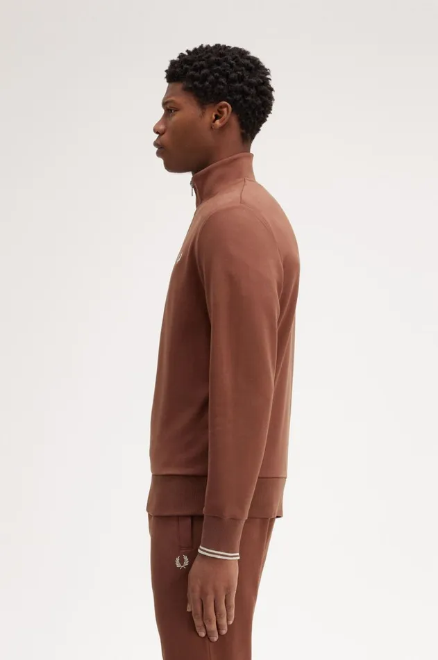 Men Sweatshirts Fred Perry Half Zip Sweatshirt Whisky Brownporridge Marl