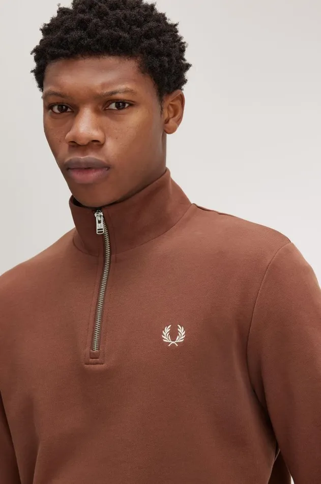 Men Sweatshirts Fred Perry Half Zip Sweatshirt Whisky Brownporridge Marl