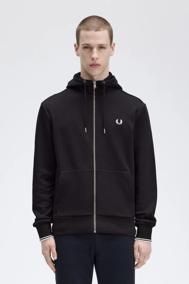 Men Sweatshirts Fred Perry Hooded Zip Through Sweatshirt Black