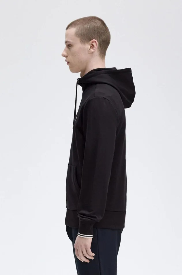 Men Sweatshirts Fred Perry Hooded Zip Through Sweatshirt Black
