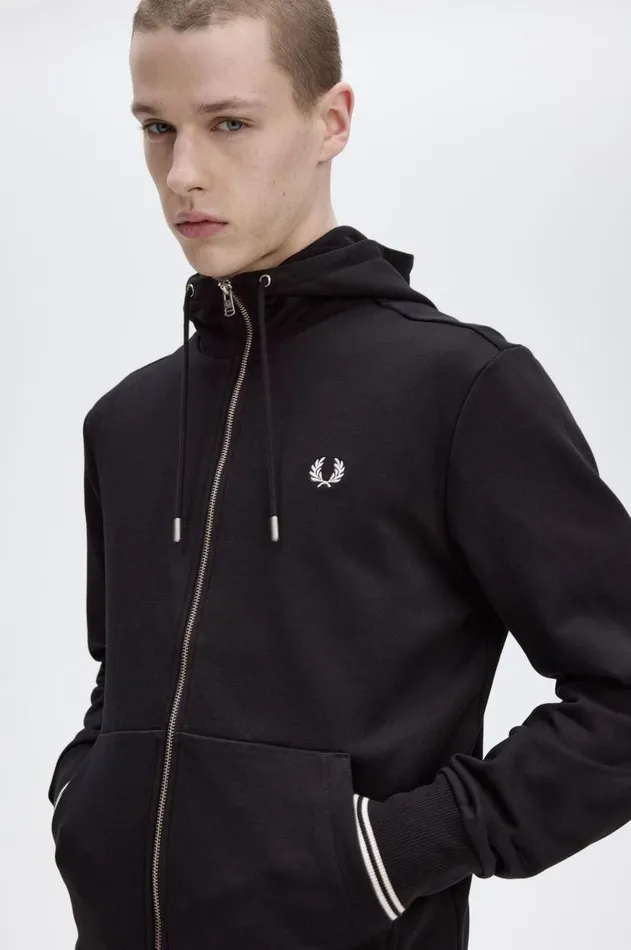 Men Sweatshirts Fred Perry Hooded Zip Through Sweatshirt Black