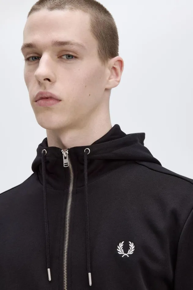 Men Sweatshirts Fred Perry Hooded Zip Through Sweatshirt Black