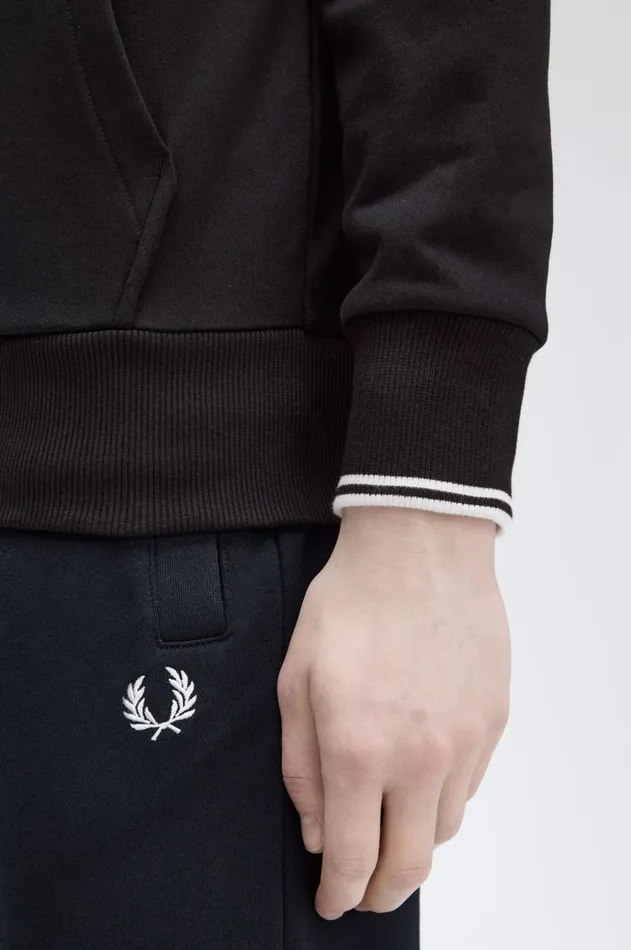 Men Sweatshirts Fred Perry Hooded Zip Through Sweatshirt Black