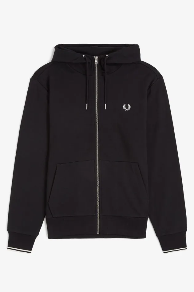 Men Sweatshirts Fred Perry Hooded Zip Through Sweatshirt Black