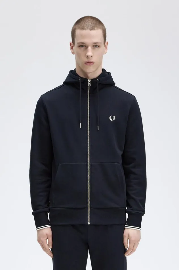 Men Sweatshirts Fred Perry Hooded Zip Through Sweatshirt Navy