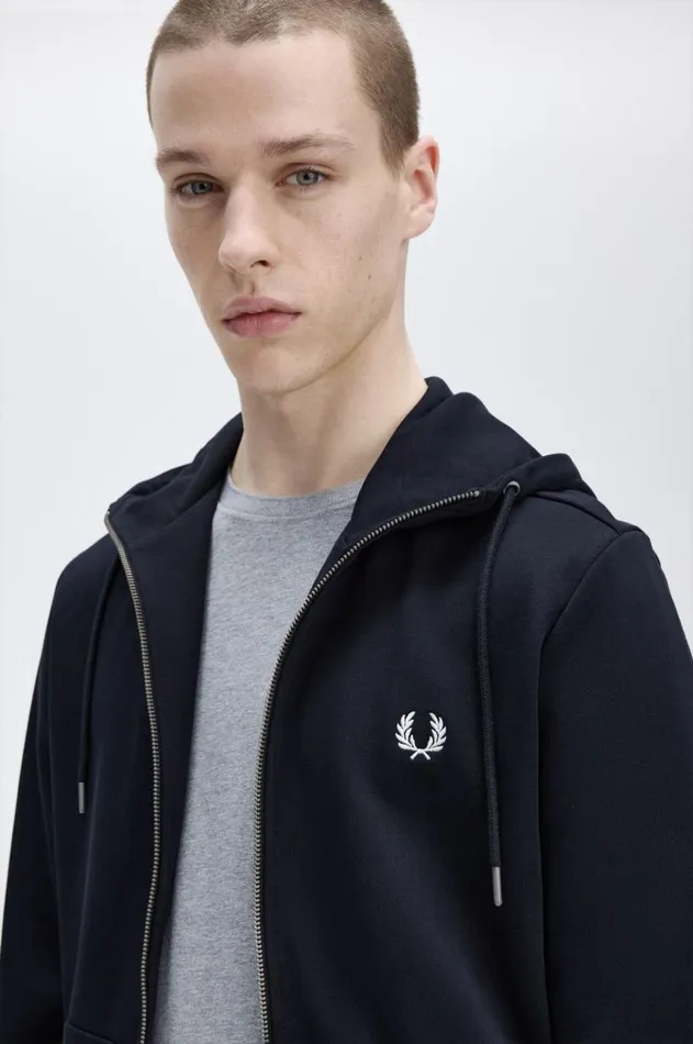 Men Sweatshirts Fred Perry Hooded Zip Through Sweatshirt Navy