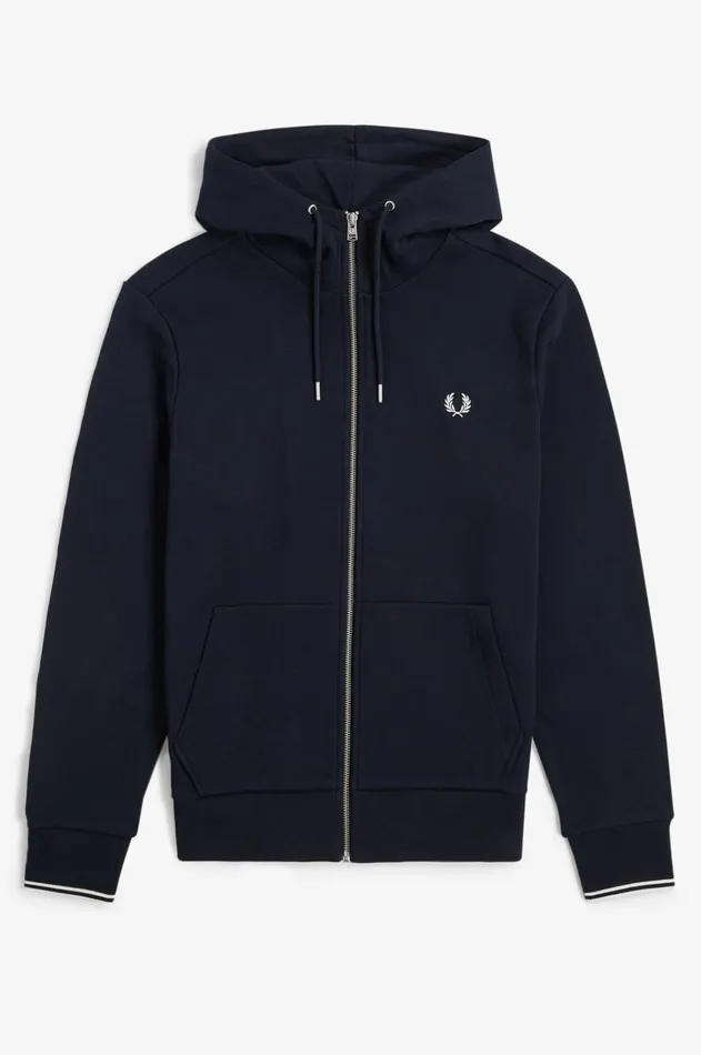 Men Sweatshirts Fred Perry Hooded Zip Through Sweatshirt Navy