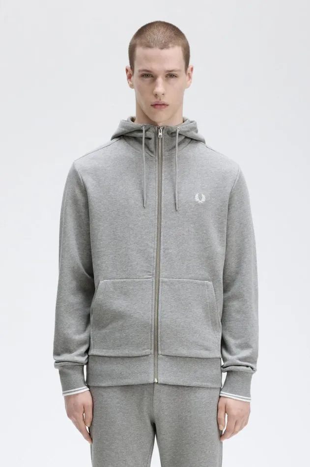 Men Sweatshirts Fred Perry Hooded Zip Through Sweatshirt Steel Marl