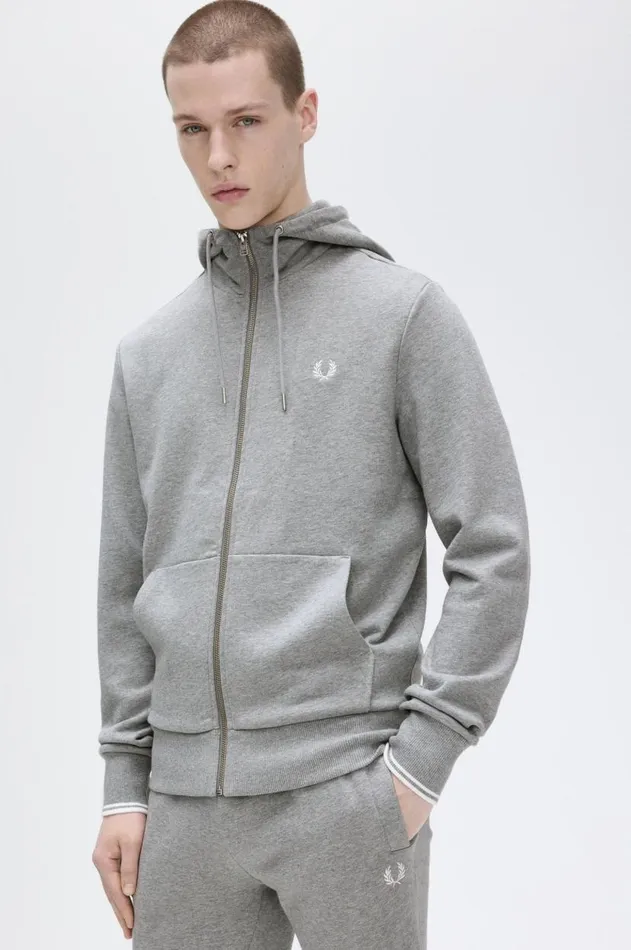 Men Sweatshirts Fred Perry Hooded Zip Through Sweatshirt Steel Marl