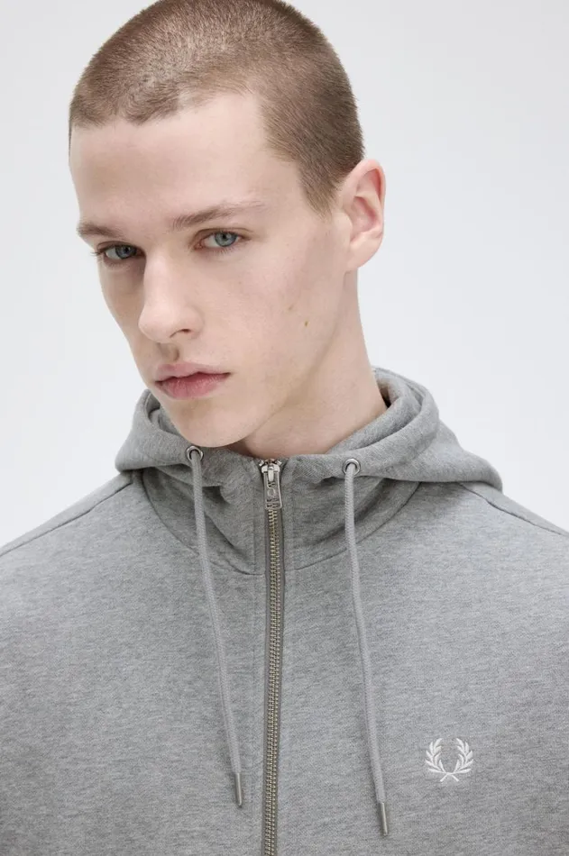 Men Sweatshirts Fred Perry Hooded Zip Through Sweatshirt Steel Marl