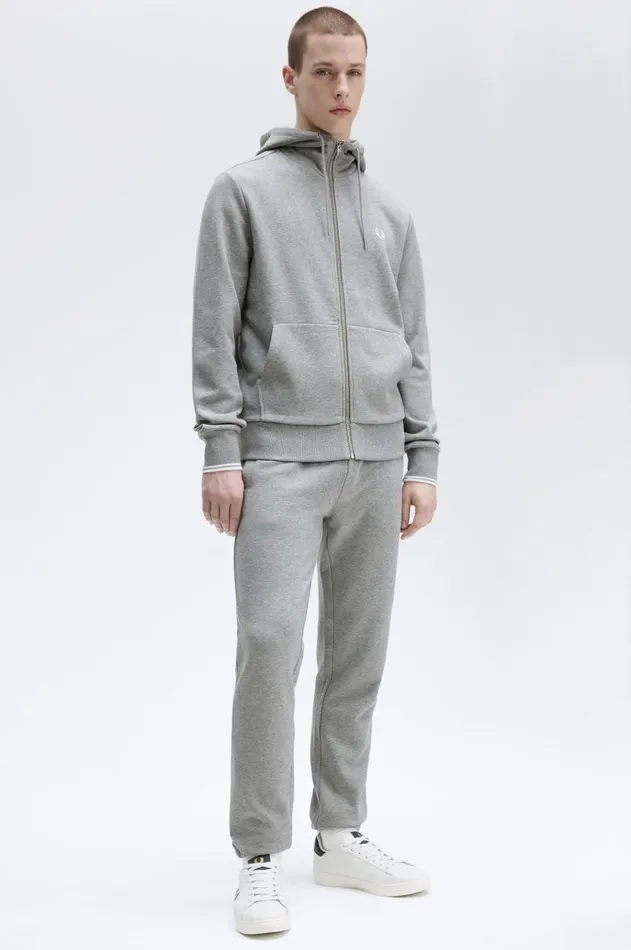 Men Sweatshirts Fred Perry Hooded Zip Through Sweatshirt Steel Marl