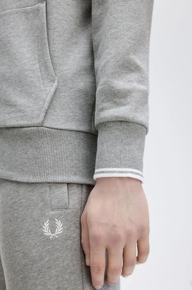 Men Sweatshirts Fred Perry Hooded Zip Through Sweatshirt Steel Marl