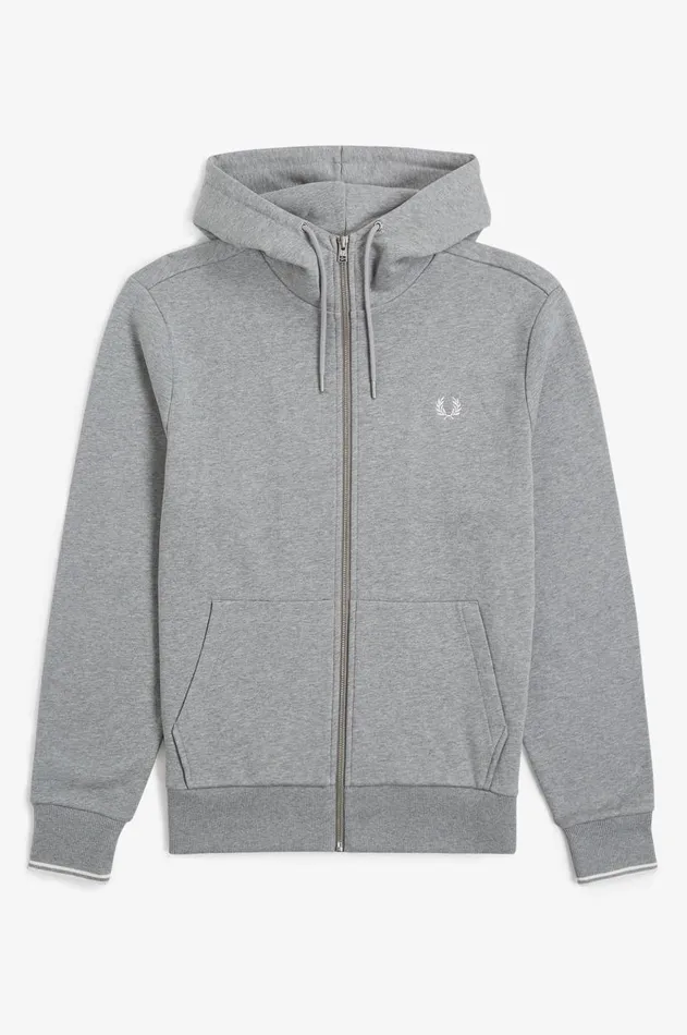 Men Sweatshirts Fred Perry Hooded Zip Through Sweatshirt Steel Marl