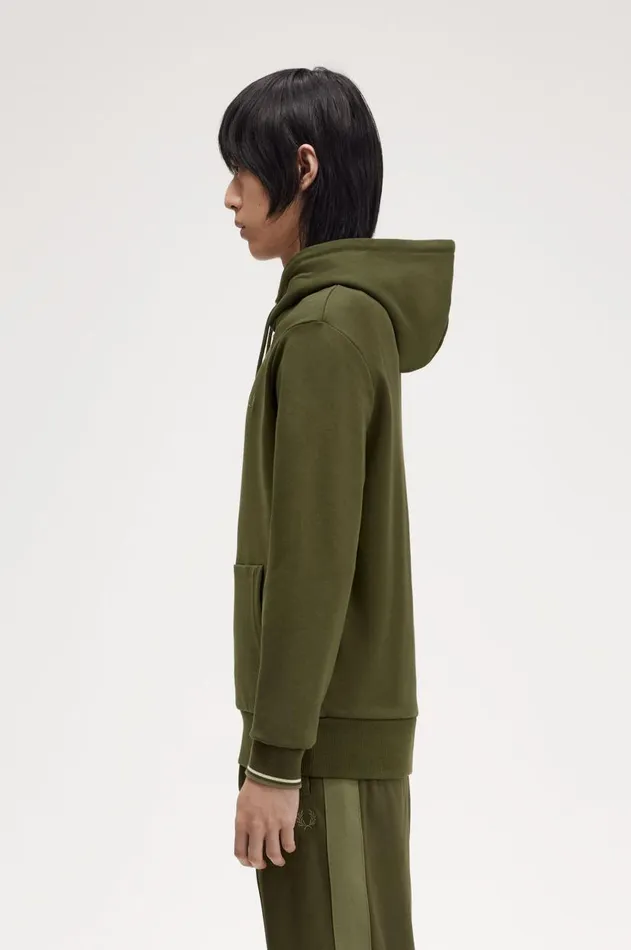 Men Sweatshirts Fred Perry Tipped Hooded Sweatshirt Hunting Greenlight Oysterlaurel Wreath Green
