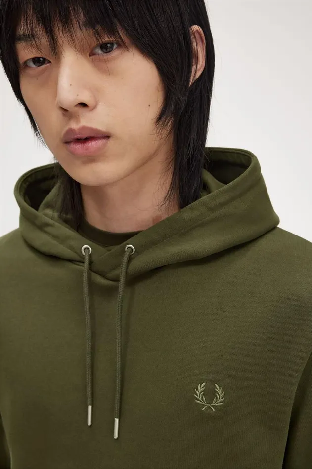 Men Sweatshirts Fred Perry Tipped Hooded Sweatshirt Hunting Greenlight Oysterlaurel Wreath Green