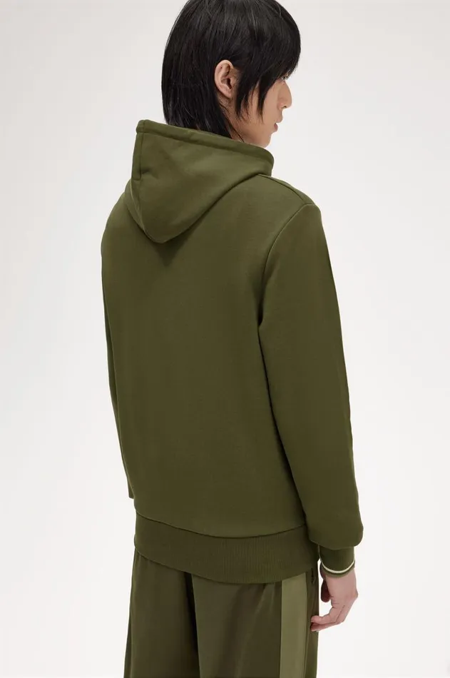 Men Sweatshirts Fred Perry Tipped Hooded Sweatshirt Hunting Greenlight Oysterlaurel Wreath Green
