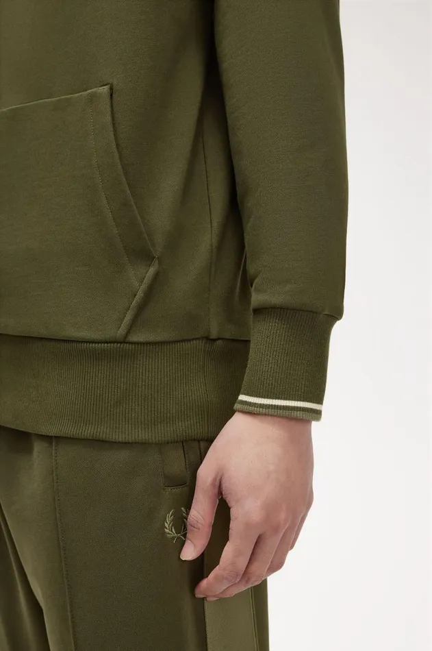 Men Sweatshirts Fred Perry Tipped Hooded Sweatshirt Hunting Greenlight Oysterlaurel Wreath Green