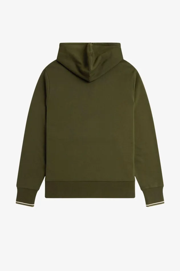 Men Sweatshirts Fred Perry Tipped Hooded Sweatshirt Hunting Greenlight Oysterlaurel Wreath Green