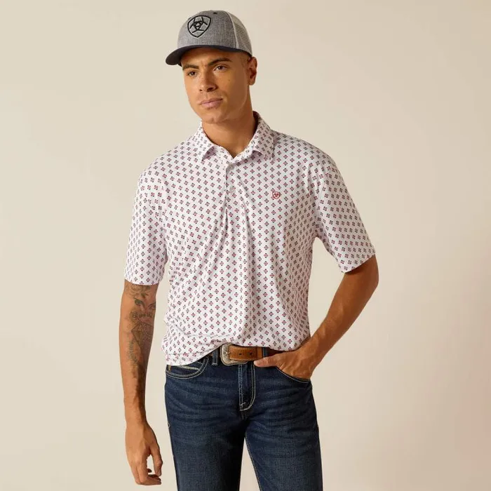 Men TShirts and Polos Ariat All Over Print Polo White 2