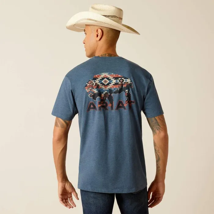 Men TShirts and Polos Ariat Ariat SW Bison TShirt Sailor Blue Heather