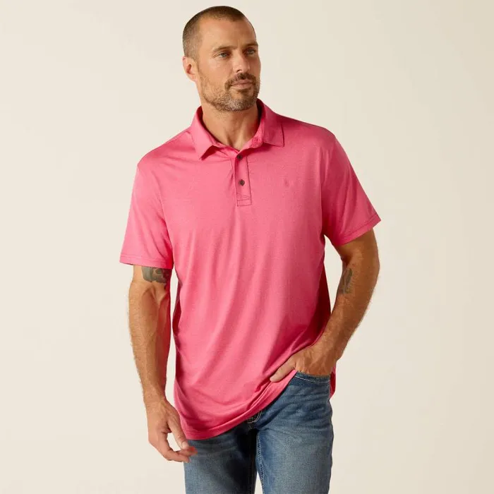 Men TShirts and Polos Ariat Charger 20 Fitted Polo Pink Pulse