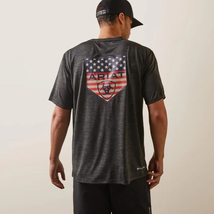 Men TShirts and Polos Ariat Charger Ariat Proud Shield TShirt Charcoal Heather