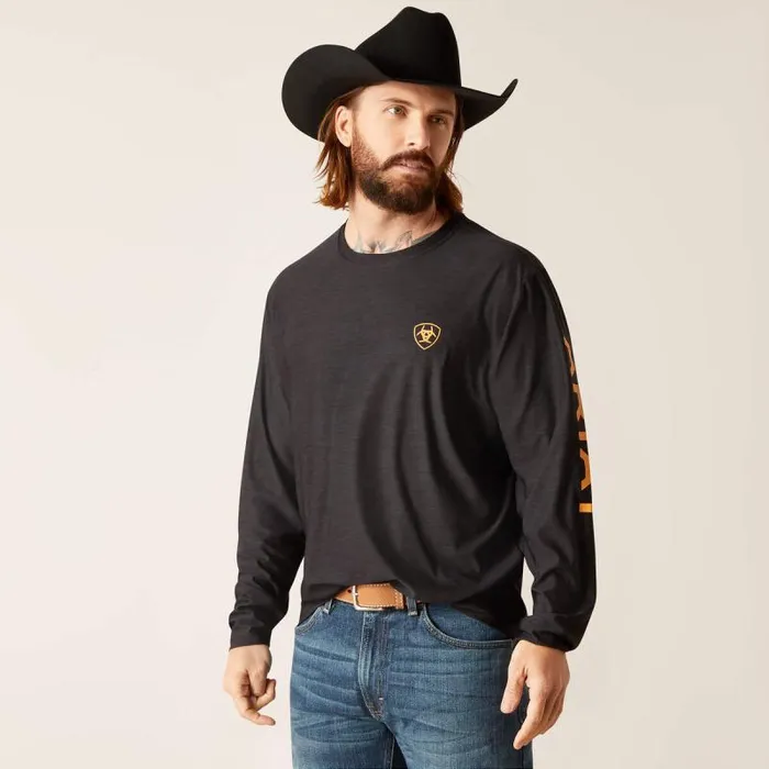 Men TShirts and Polos Ariat Charger Logo TShirt Black Heather Copper Oxide