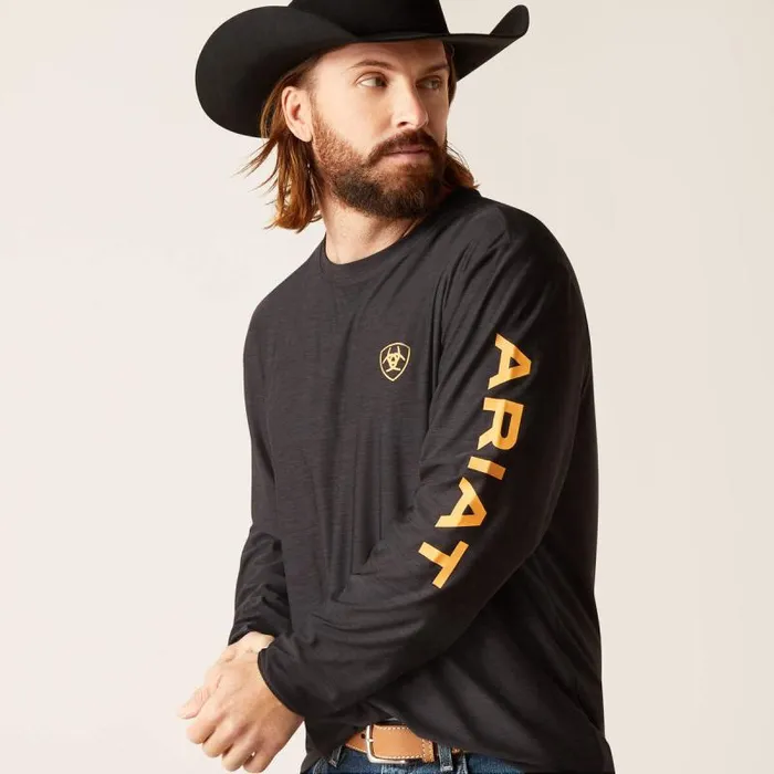 Men TShirts and Polos Ariat Charger Logo TShirt Black Heather Copper Oxide Men TShirts and Polos Ariat Charger Logo TShirt Black Heather Copper Oxide