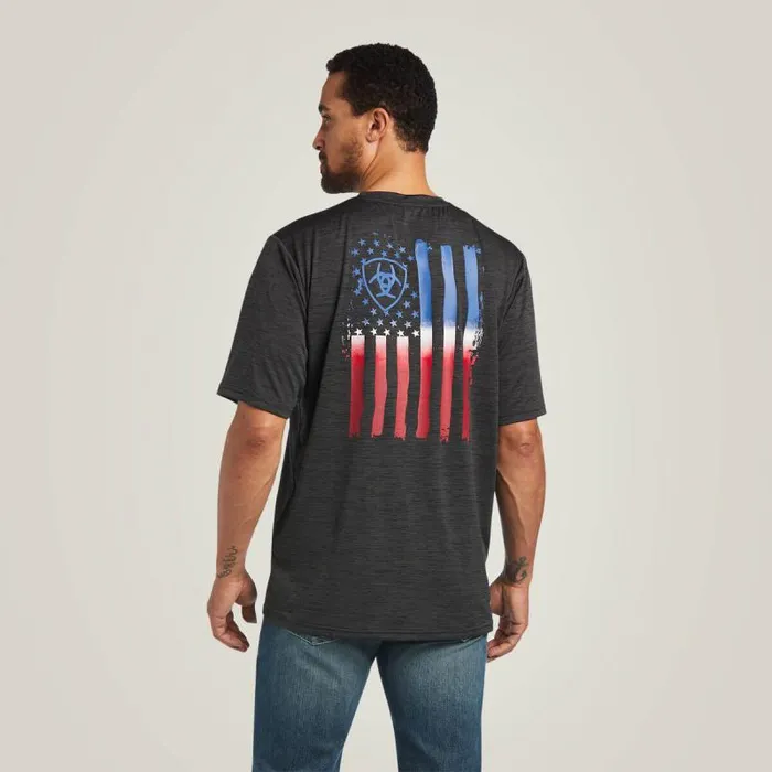 Men TShirts and Polos Ariat Charger Vertical Flag Tee Charcoal