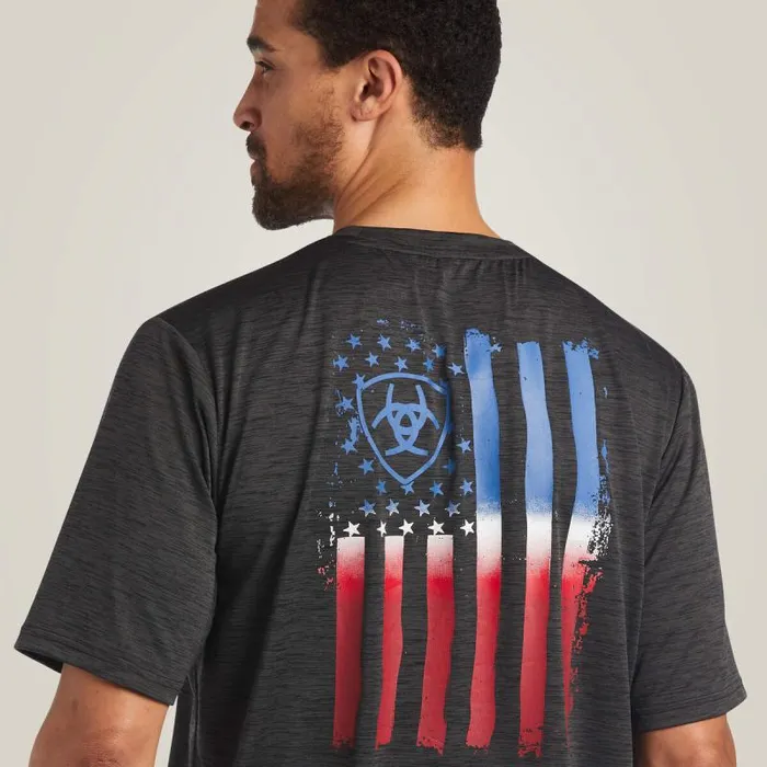 Men TShirts and Polos Ariat Charger Vertical Flag Tee Charcoal