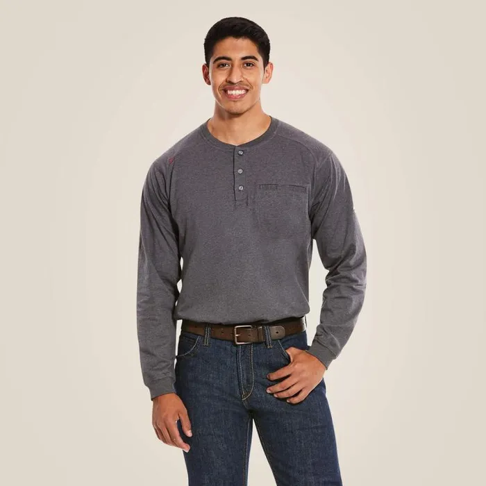 Men TShirts and Polos Ariat FR Air Henley Charcoal Heather