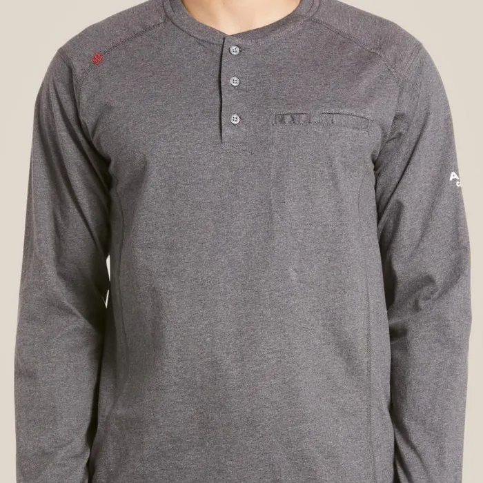 Men TShirts and Polos Ariat FR Air Henley Charcoal Heather