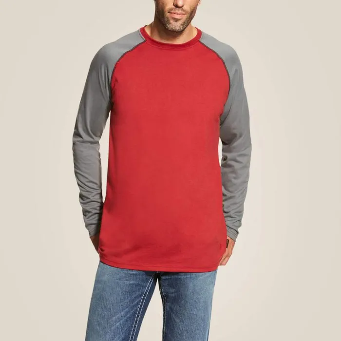Men TShirts and Polos Ariat FR Baseball TShirt Reddk Grey